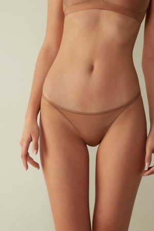 Intimissimi Thong With Ultralight Microfiber Straps Beige | SN-ITMSM57712