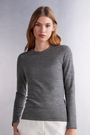 Intimissimi Ull & Bomull Long Sleeve Crewneck Top Grå | SN-ITMSM58118