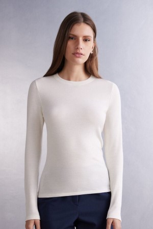 Intimissimi Ull & Bomull Long Sleeve Crewneck Top Hvite | SN-ITMSM58120