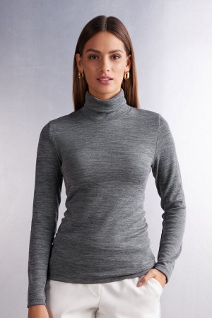 Intimissimi Ull & Bomull Long Sleeve High Collar Top Grå | SN-ITMSM58125