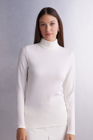 Intimissimi Ull & Bomull Long Sleeve High Collar Top Hvite | SN-ITMSM58129