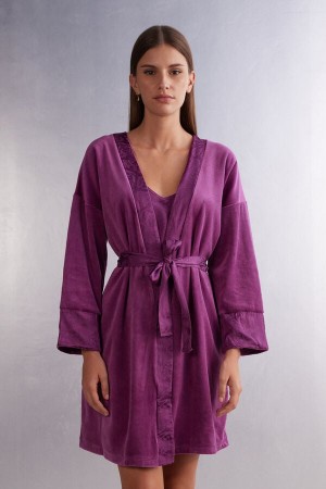 Intimissimi Velvet Paisley Chenille Kimono Lilla | SN-ITMSM58438