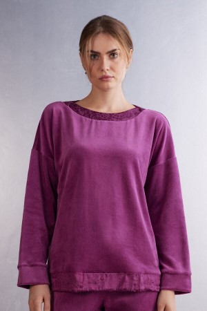 Intimissimi Velvet Paisley Chenille Top Lilla | SN-ITMSM58284