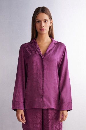 Intimissimi Velvet Paisley Long Sleeve Top In Satin Jacquard Lilla | SN-ITMSM58283