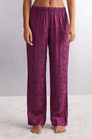 Intimissimi Velvet Paisley Satin Jacquard Full Length Pants Lilla | SN-ITMSM58282