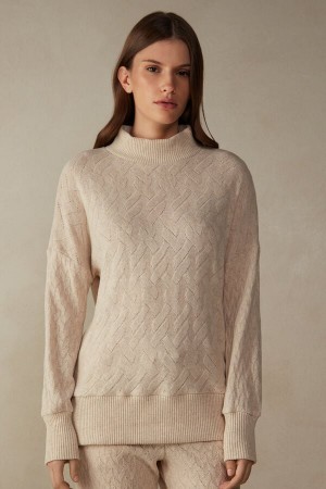Intimissimi Vinter Braid Long Sleeve Jacquard Top Beige | SN-ITMSM58217