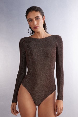 Intimissimi Vinter Shades Long Sleeve Lamé Bodysuit Brune | SN-ITMSM58171
