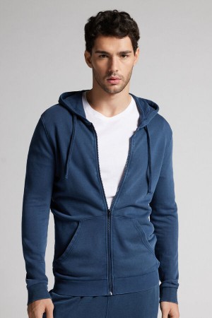 Intimissimi Washed Kolleksjoner Zip Sweatshirt Blå | SN-ITMSM58666