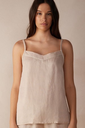 Intimissimi Yacht Night Linen Top Beige | SN-ITMSM57989