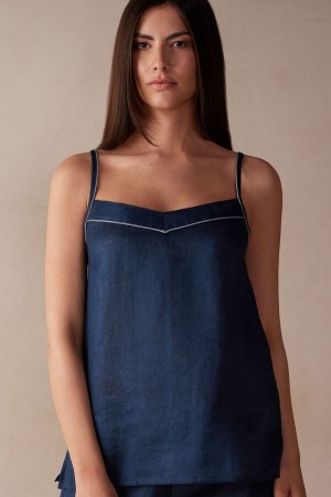 Intimissimi Yacht Night Linen Top Blå | SN-ITMSM57983